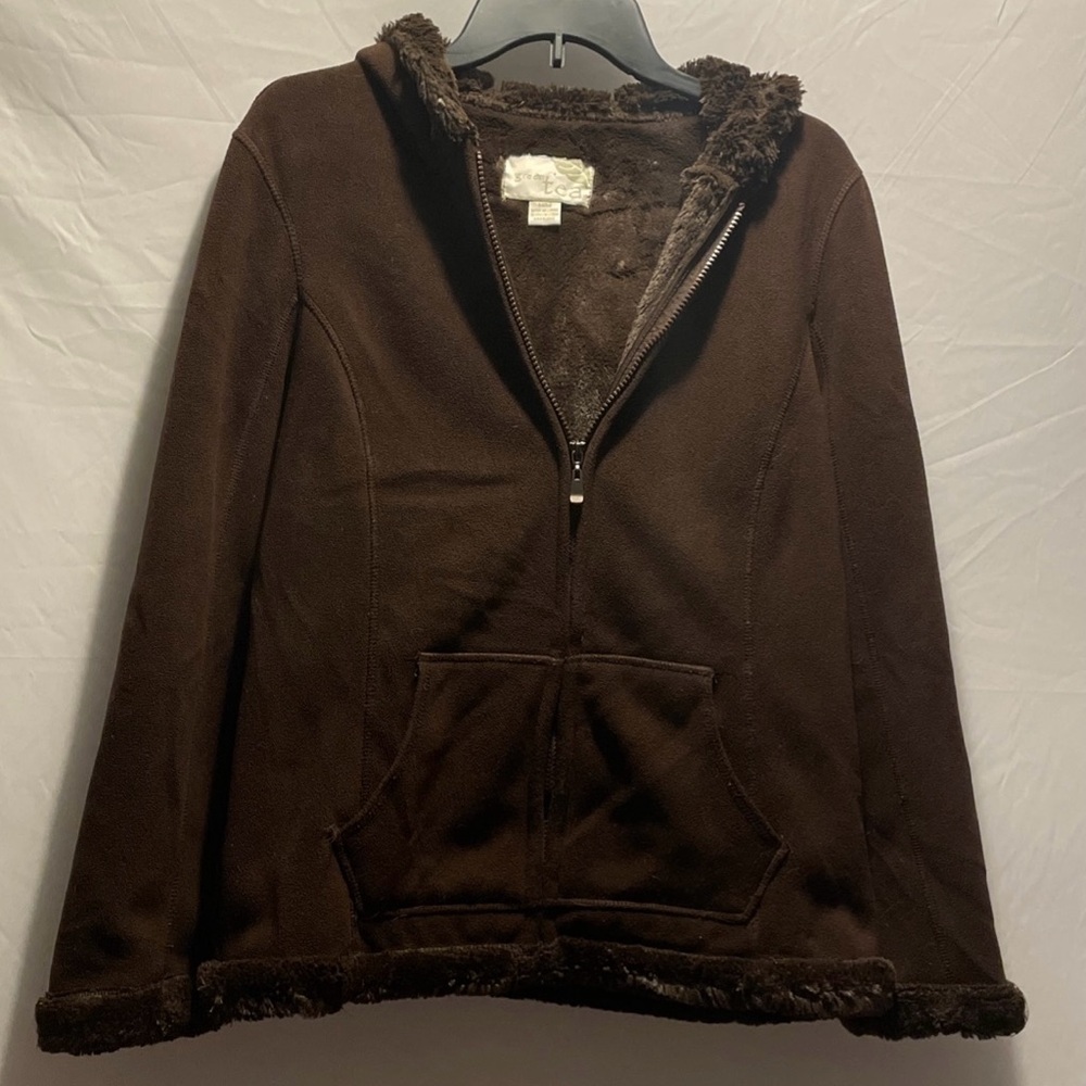 Green Tea Women's Brown Fleece Lined Hooded Zip Up Jacket Size Medium